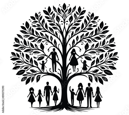 Hand drawn family tree silhouette
