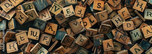 Heap of scrabble tile letters from above photo