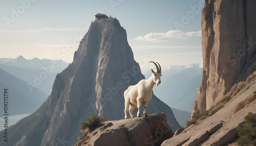 A mountain icon with a mountain goat perched on a upscaled_4 photo