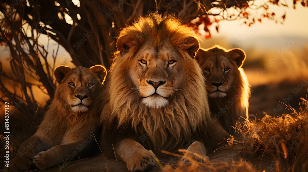 Lions resting under a tree to escape the heat in Africa Lions resting under a tree to escape the heat in Africa