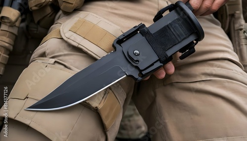 A tactical combat knife strapped to a soldiers le upscaled_3