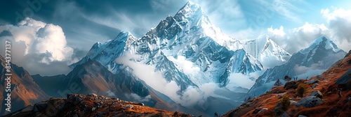 Mountain peak Everest, Highest mountain in the world, National Park, Nepal realistic nature and landscape #814377137