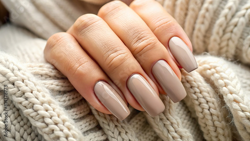High-quality image of a woman s hands displaying a flawless gel polish manicure in neutral hues.