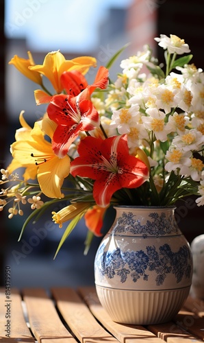 Wallpaper Mural A vase of flowers is placed on the table.  Torontodigital.ca