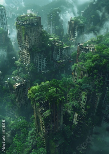 Wallpaper Mural city middle forest waterfall apocalyptic future planet overgrown slum lost rainforest still entertainment green vegetation urban Torontodigital.ca