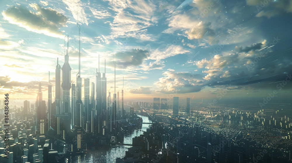 Naklejka premium Studio background visualizing a futuristic cityscape
