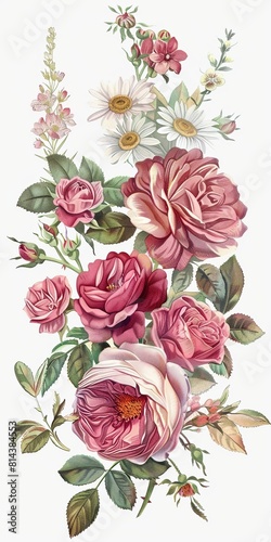 Wallpaper Mural Vintage floral bouquet roses and daisies in pink tones clipart style with a white background Torontodigital.ca