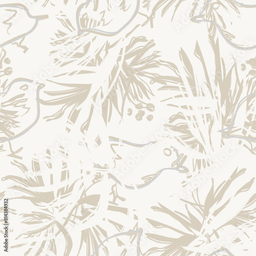 Neutral Colour Abstract Floral Seamless Pattern Design