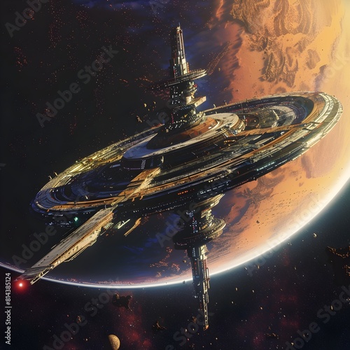Futuristic Space Station Orbiting Distant Planet A Journey Through the Cosmic Void photo