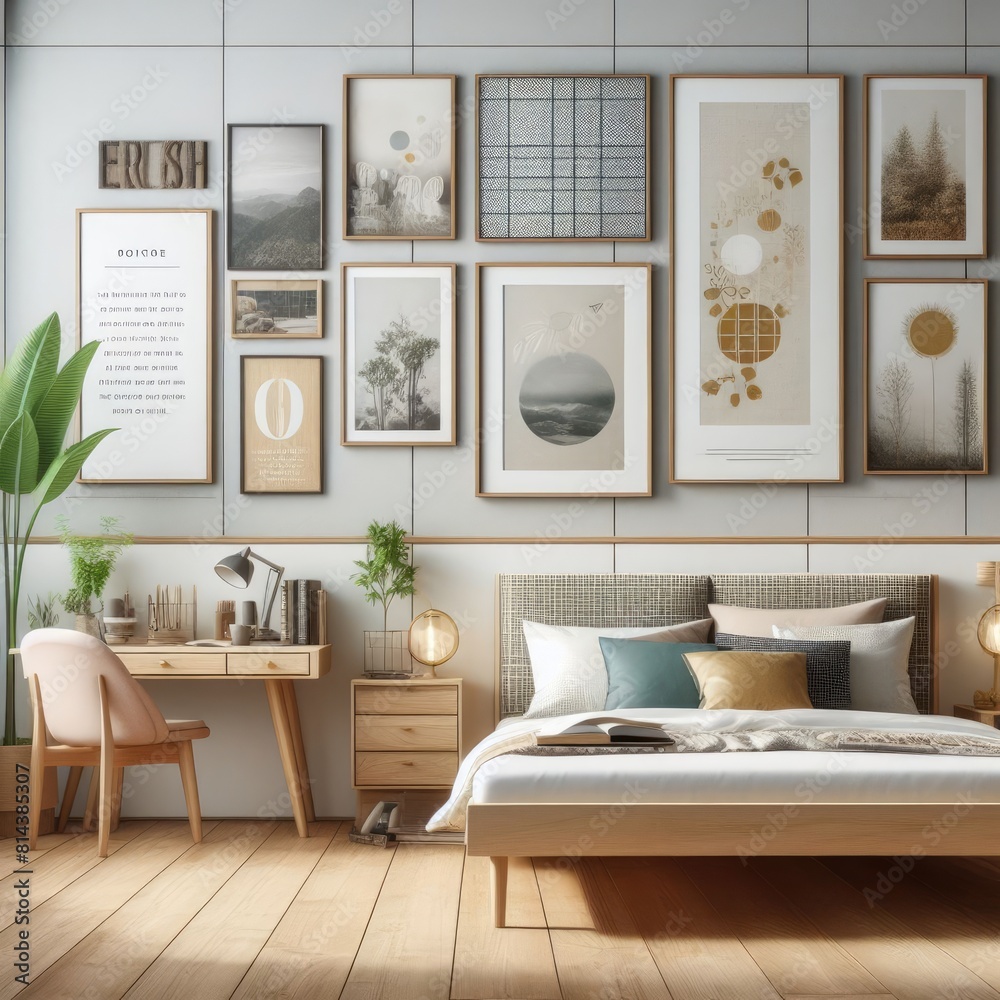 modern bedroom with furniture and mockup poster modern bedroom with furniture and mockup poster
