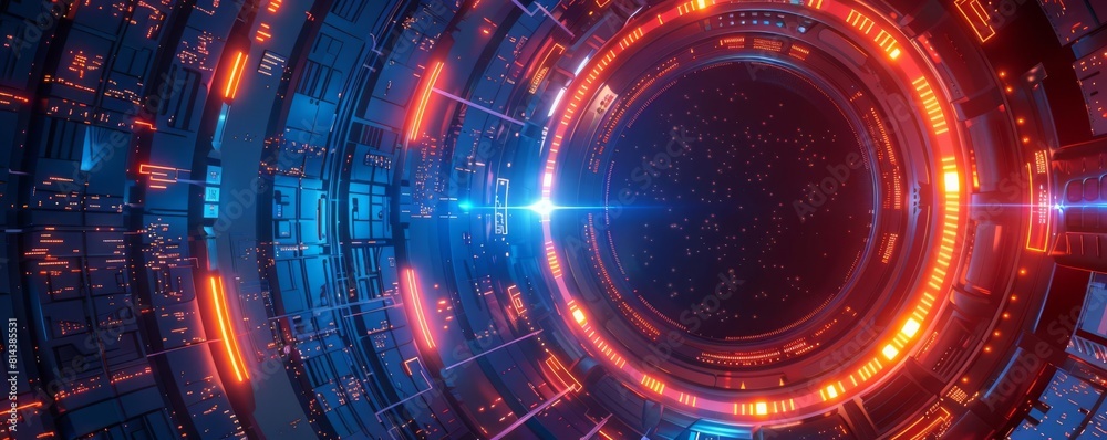 Fototapeta premium Stunning image of a futuristic portal with glowing blue and red lights.