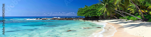 Azure ocean water and tropical sand. Vacation banner. Tourism and travel concept