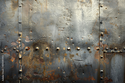 Tarnished metal grunge texture with oxidized spots and industrial flair.