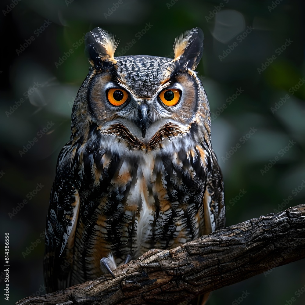 Majestic Nocturnal Owl Perched on Tree Branch in Dark Forest Showcasing Unique Behaviors and Characteristics of Nocturnal Wildlife Majestic Nocturnal Owl Perched on Tree Branch in Dark Forest Showcasing Unique Behaviors and Characteristics of Nocturnal Wildlife