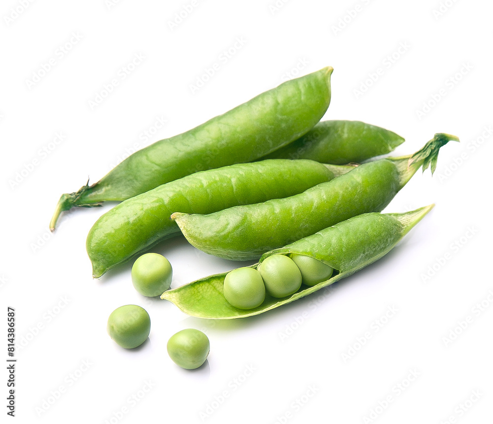 Pods of green peas on white backgrounds Pods of green peas on white backgrounds