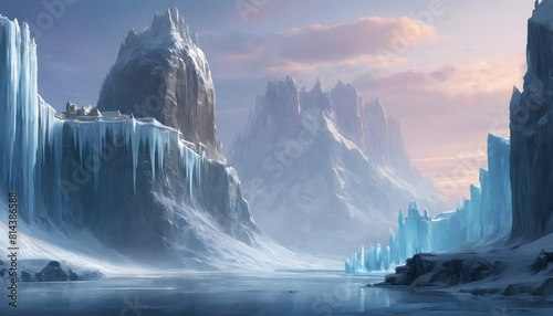 A frozen citadel surrounded by towering ice cliffs upscaled_4