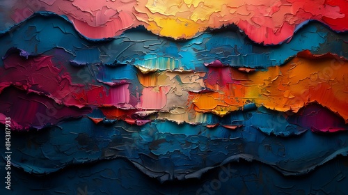 closeup mountain range liquid shadows engulf layered paper vibrant sunset light reflecting off paint early fructose magazine ocean swells chiseled formations ridgeway abstract photo