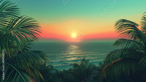 Tropical sunset  a gradient from lush green to deep ocean blue