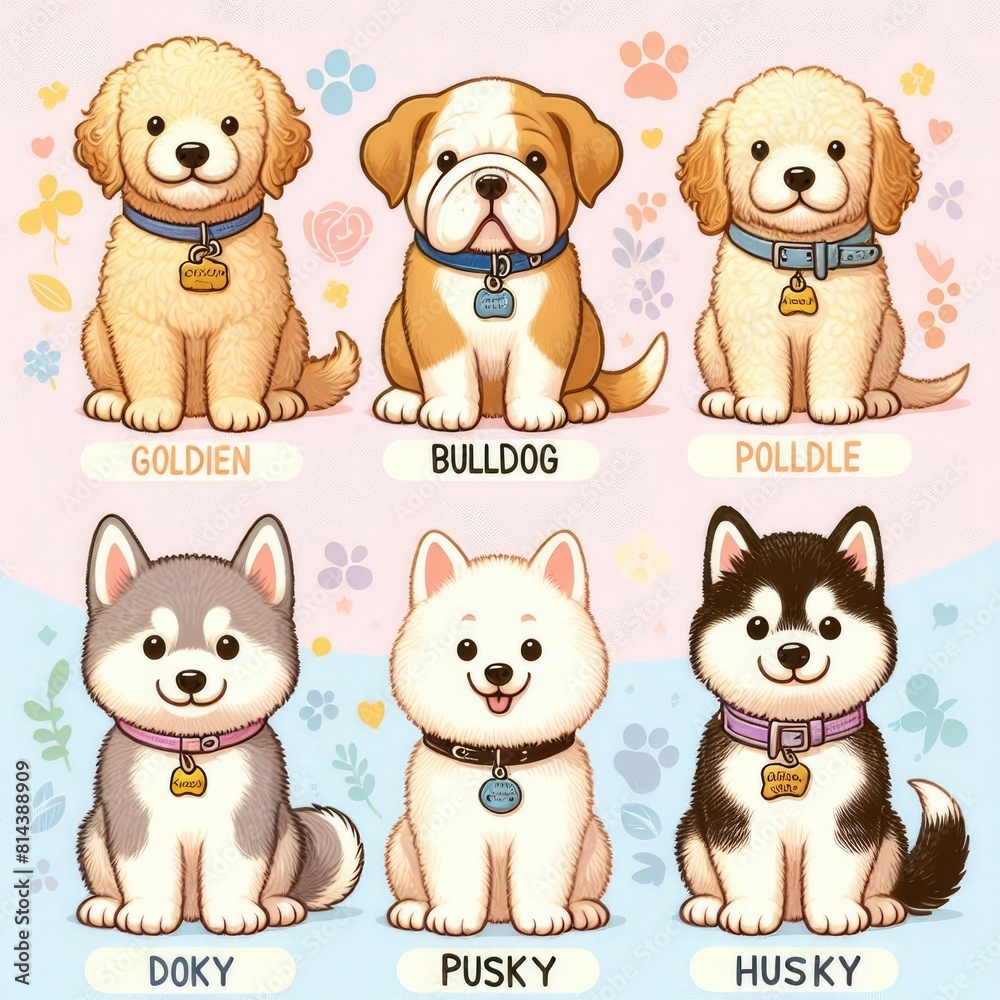 Fototapeta premium Many dogs with collars art photo has illustrative meaning has illustrative meaning illustrator.