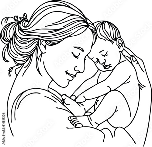 mom and baby line art