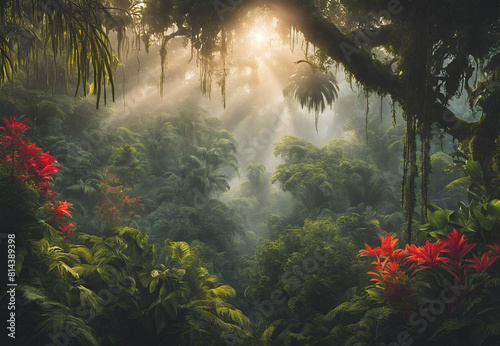 Serene Tropical Dawn in the Rainforest