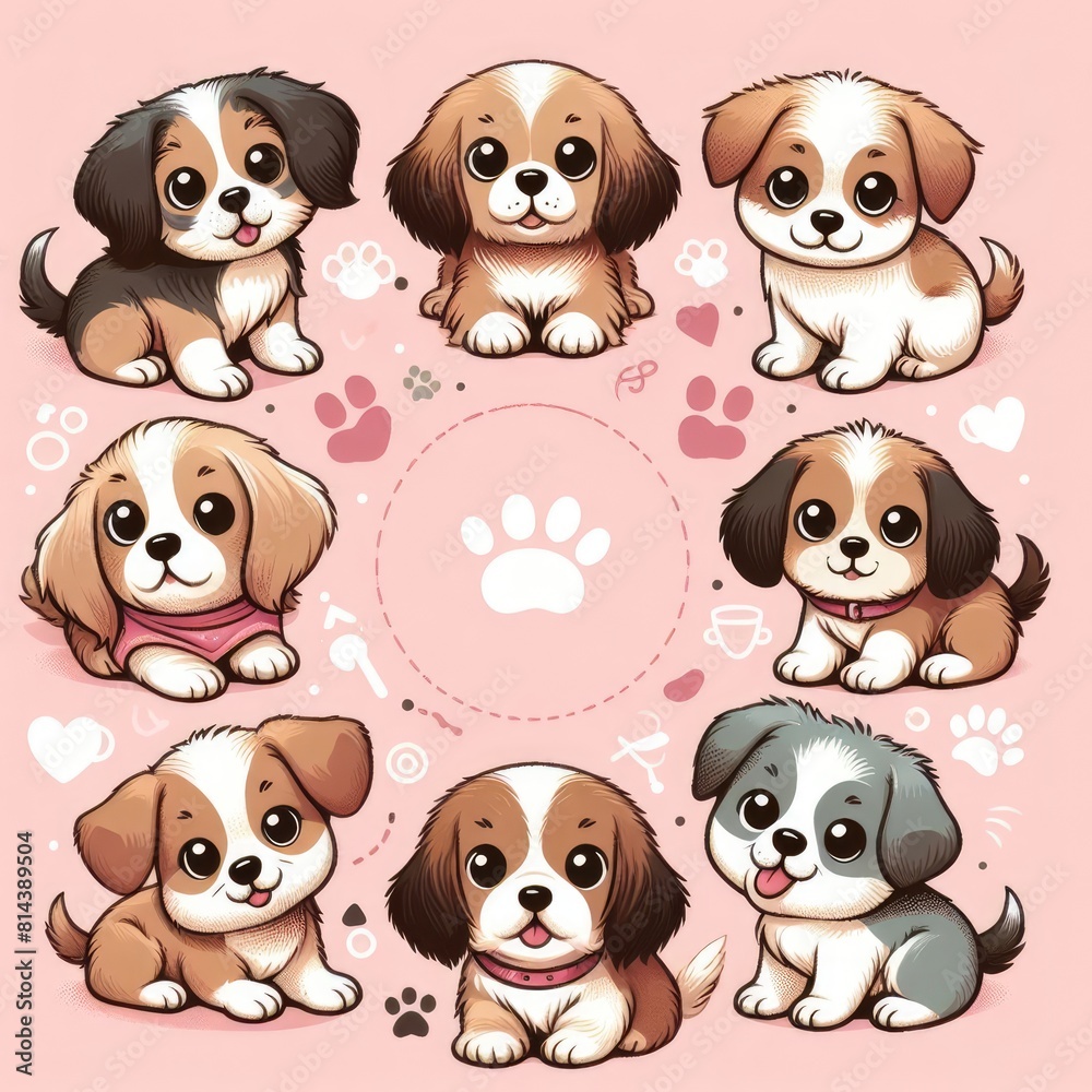 Many puppies on a pink background image art photo photo harmony illustrator. Many puppies on a pink background image art photo photo harmony illustrator.