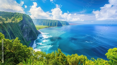 Scenic View from Waipio Valley Lookout in Hawaii: A Tropical Travel Experience with Ocean Views photo