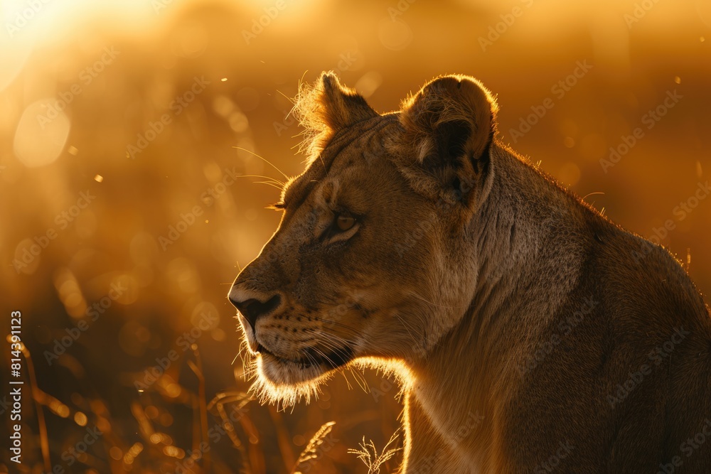 Fototapeta premium Lionness of Masai Mara: Capturing the Big Cat in the Soft Morning Light of Africa