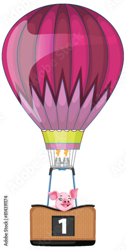 Colorful hot air balloon with a cheerful pig