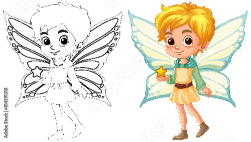 Illustration of a cheerful fairy boy holding a star