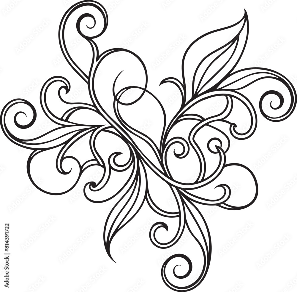 Decorative floral element with swirls. illustration