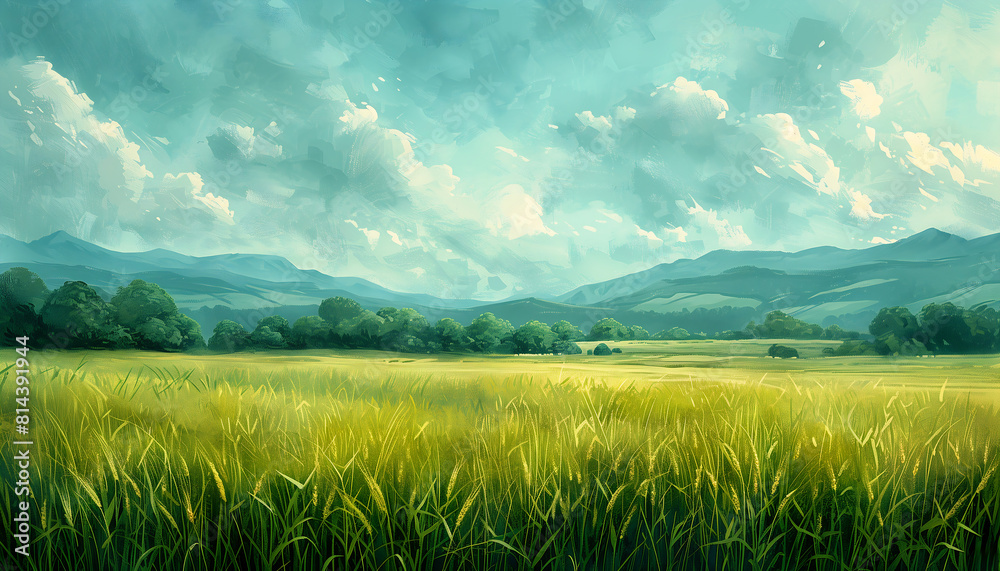 Fototapeta premium field mountain background young celtic vegetation expansive grassy plain tall grass forest open plains half body cropping neutral sky breath