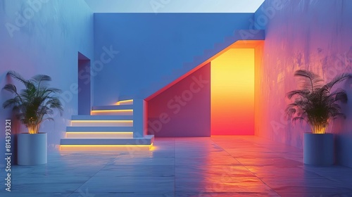 The image shows a modern and minimalist architectural space photo
