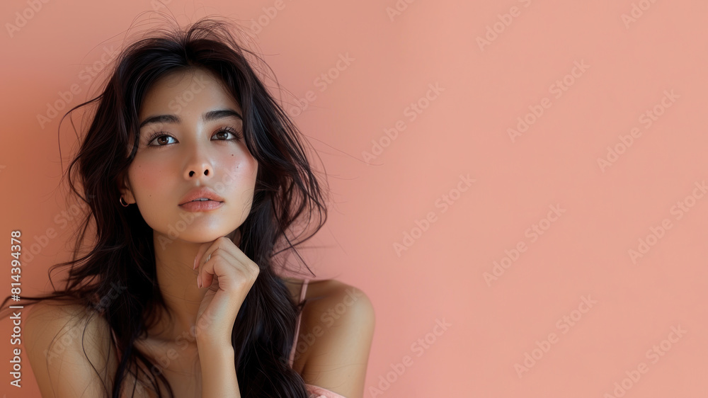 Malay woman in doubtful face to choose option, thinking decision making Malay woman in doubtful face to choose option, thinking decision making