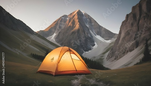 A mountain icon with a tent pitched at its base