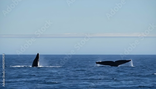 A vast ocean expanse with a pod of whales breachin upscaled_2