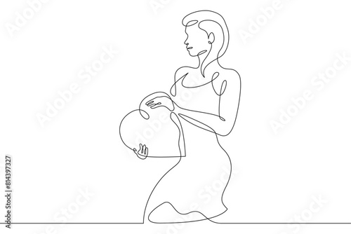One continuous line.Beautiful woman holding a heart in her hands.Valentine's Day. Girl with a heart symbol of love. Continuous line drawing.Lineart isolated white background.
