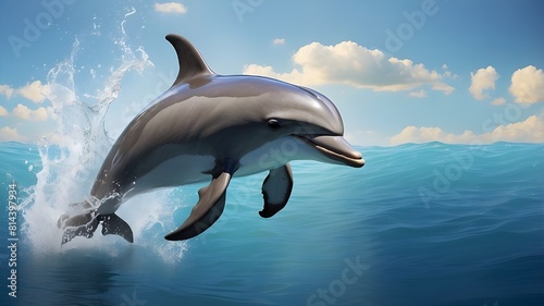  A playful dolphin leaping out the water  creating a splash. --ar 3 2 --v 4 