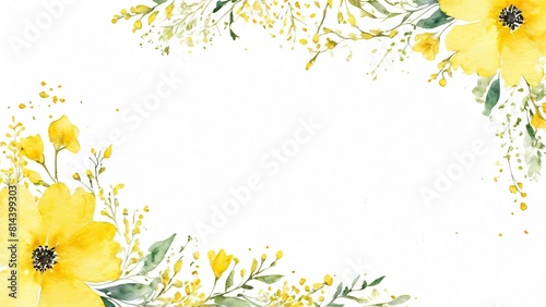 Fototapeta Naklejka Na Ścianę i Meble -  Watercolor yellow floral background for wedding, birthday, card, invitation. symbol of happiness