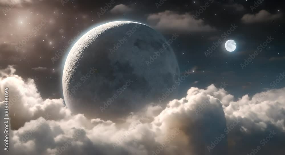 Infinite Dreamscape: A Seamless Loop of Flying Above Lush Clouds Under a Magnificent Moon Infinite Dreamscape: A Seamless Loop of Flying Above Lush Clouds Under a Magnificent Moon