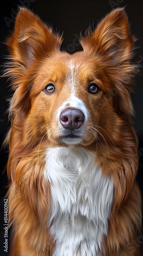 Attentive Border Collie Dog with Piercing Gaze Isolated on Dark Background © LookChin AI