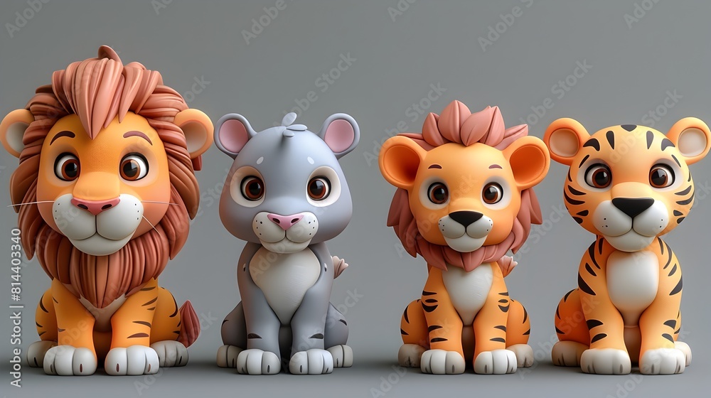 Naklejka premium Assorted Cartoon Animal Figurines in Playful Poses