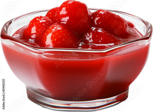 glass bowl of strawberry sauce isolated on white or transparent background,transparency 