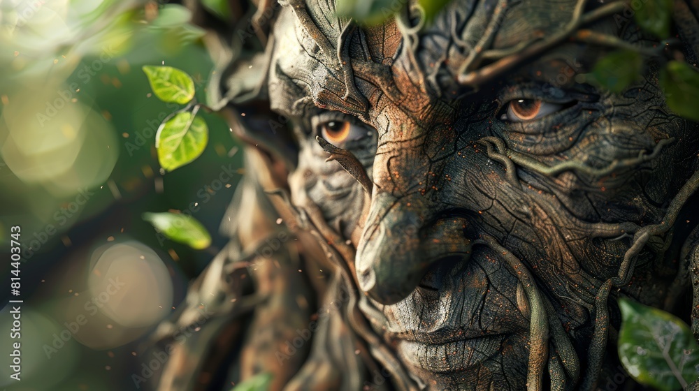Ancient Tree Creature with Roots and Leaves Growing from Head Generative AI Ancient Tree Creature with Roots and Leaves Growing from Head Generative AI