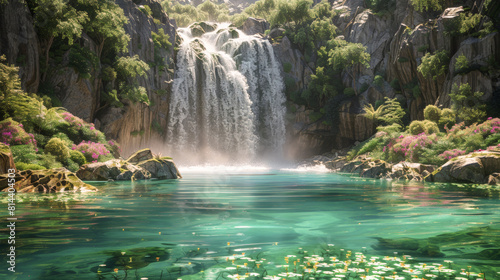 Natural Beauty  A waterfall cascades into an emerald pool