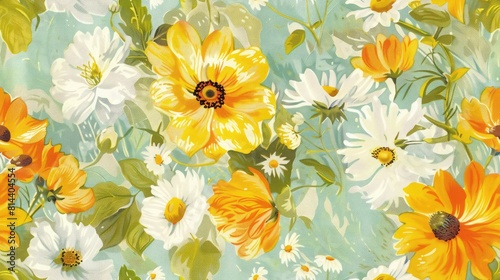 Vintage Jasmine Lisianthus Black-eyed Susan floral seamless pattern background.