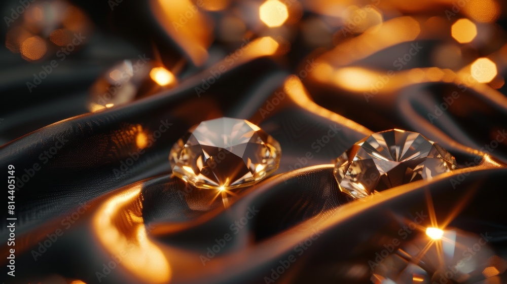 A close-up of faceted crystals arranged on a black satin fabric, reflecting a soft golden glow. A close-up of faceted crystals arranged on a black satin fabric, reflecting a soft golden glow.