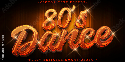 Retro Shiny Orange 80's Dance Vector Fully Editable Smart Object Text Effect