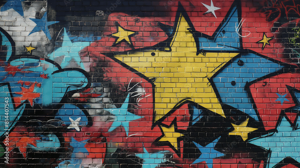 Obraz premium Pop art comic street stars with a ghost on a brick wall. Fantastic background. 