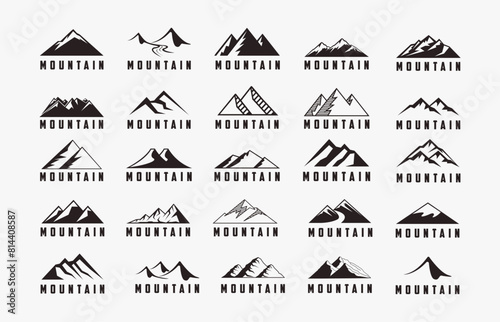 Set of outdoor travel adventure mountain logo icon vector illustration on white background